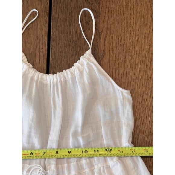 Vince 100% Linen Ruched Sleeveless Midi Dress Women’s S White Tie Waist Pockets - Picture 9 of 11